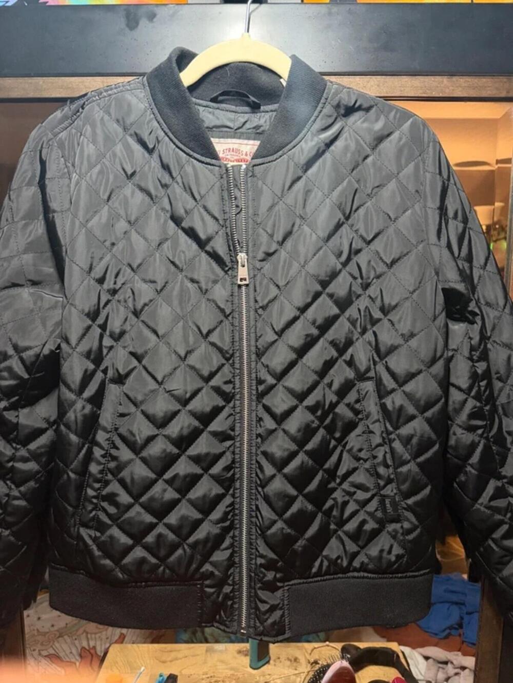 Levi Strauss Black Quilted Bomber Jacket Size Small